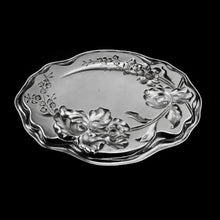 Load image into Gallery viewer, Antique Solid Sterling Silver Large Dish/Tray with Art Nouveau Floral Design - Thomas Bishton 1907 - Artisan Antiques
