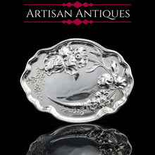 Load image into Gallery viewer, Antique Solid Sterling Silver Large Dish/Tray with Art Nouveau Floral Design - Thomas Bishton 1907 - Artisan Antiques
