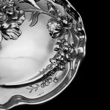 Load image into Gallery viewer, Antique Solid Sterling Silver Large Dish/Tray with Art Nouveau Floral Design - Thomas Bishton 1907 - Artisan Antiques
