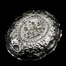 Load image into Gallery viewer, A Small Antique Victorian Solid Silver Bonbon/Nut/Pin Dish with Floral Chasing - William Comyns 1892
