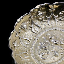 Load image into Gallery viewer, A Small Antique Victorian Solid Silver Bonbon/Nut/Pin Dish with Floral Chasing - William Comyns 1892
