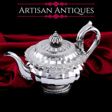 Load image into Gallery viewer, Antique Georgian Solid Silver Teapot Fluted Design by John Bridge (Rundell, Bridge &amp; Rundell) 1827 - Top Maker
