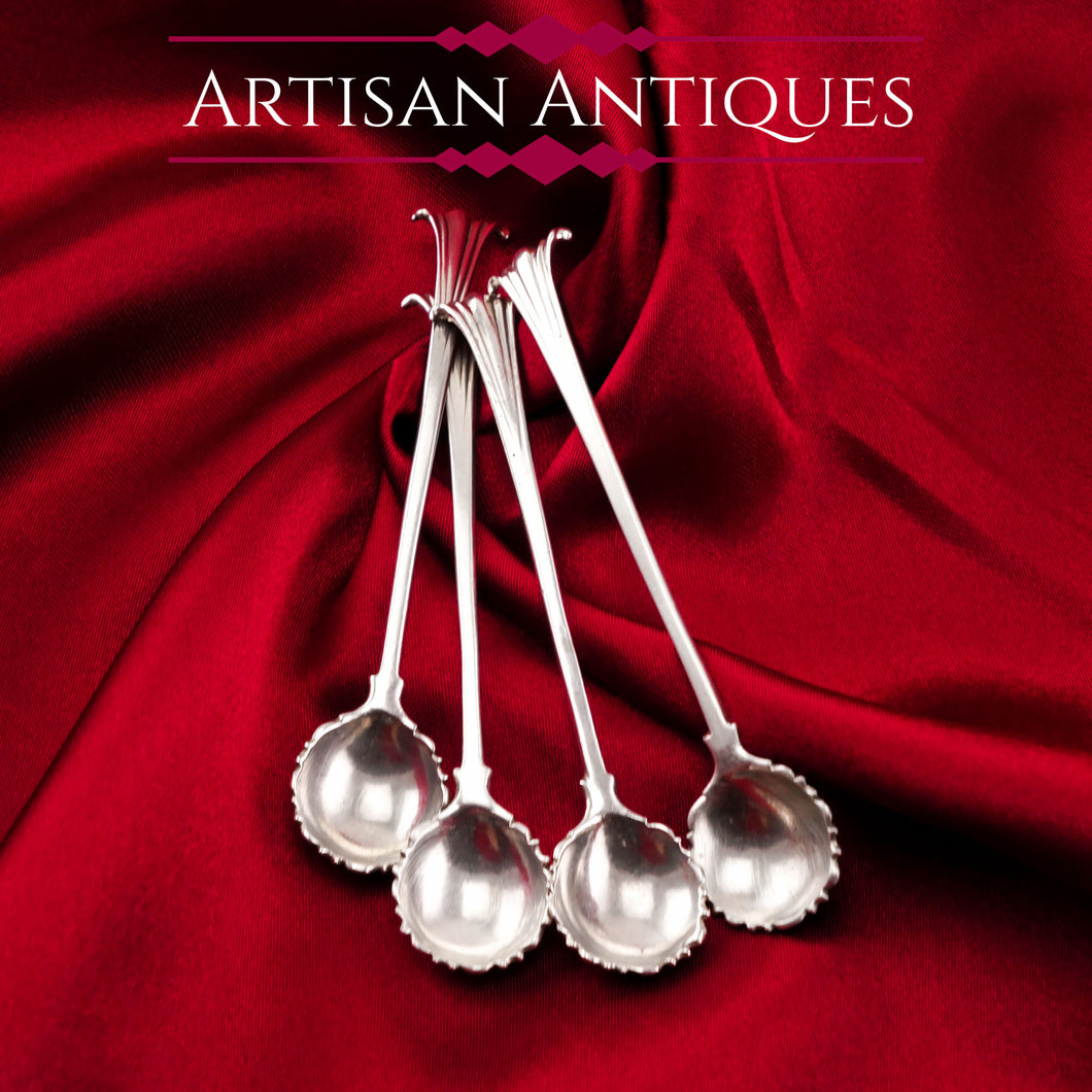 Antique Georgian Solid Silver Set of 4 Salt Spoons Onslow Pattern - c.1760
