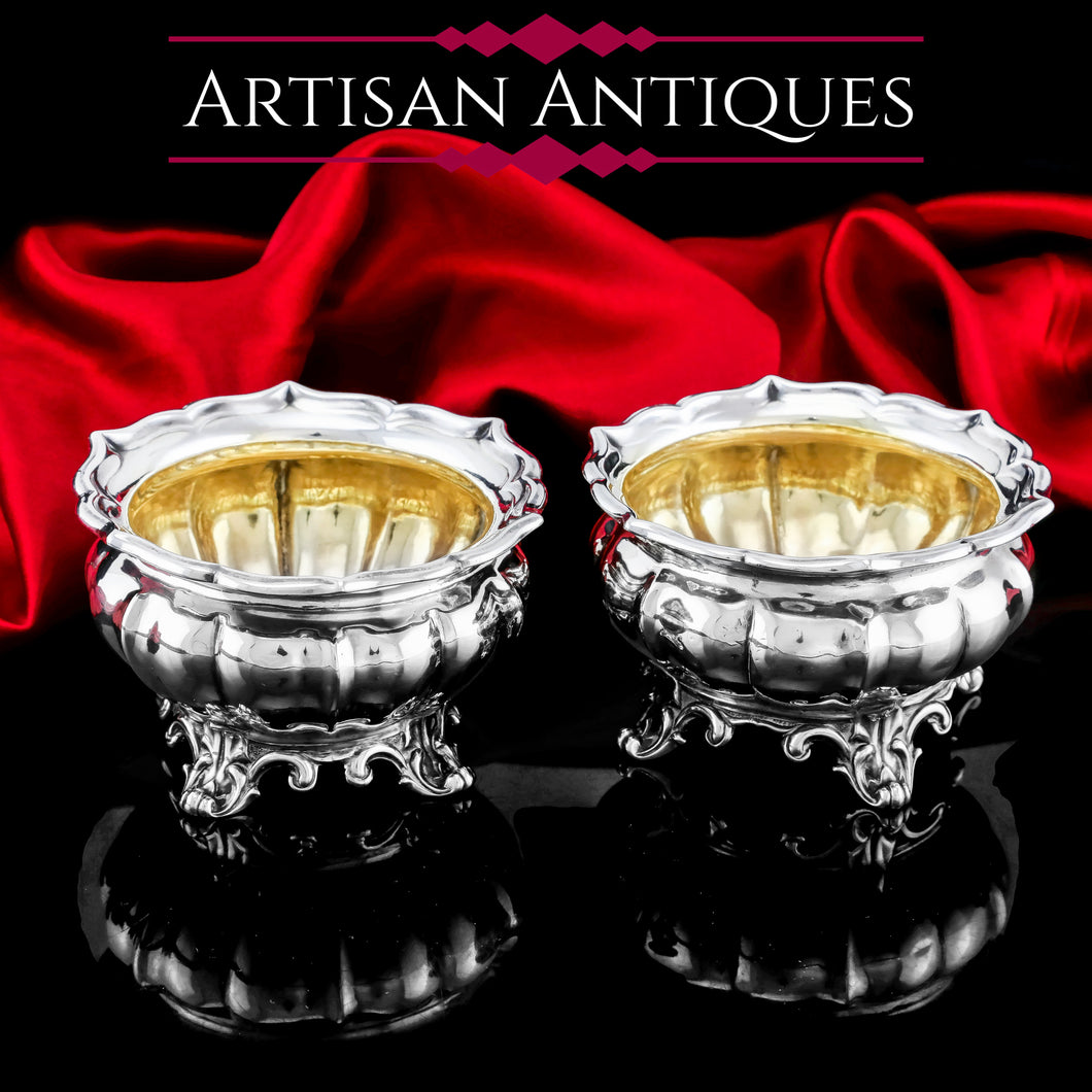 Antique Georgian Solid Silver Pair of Salt Cellars - Barnards 1836