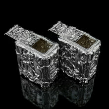 Load image into Gallery viewer, Antique Georgian Solid Sterling Silver Tea Caddy/Canister Pair with Chinoiserie Design - Tomas Heming 1752 - Artisan Antiques
