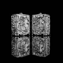 Load image into Gallery viewer, Antique Georgian Solid Sterling Silver Tea Caddy/Canister Pair with Chinoiserie Design - Tomas Heming 1752 - Artisan Antiques

