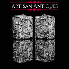 Load image into Gallery viewer, Antique Georgian Solid Sterling Silver Tea Caddy/Canister Pair with Chinoiserie Design - Tomas Heming 1752 - Artisan Antiques
