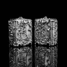 Load image into Gallery viewer, Antique Georgian Solid Sterling Silver Tea Caddy/Canister Pair with Chinoiserie Design - Tomas Heming 1752 - Artisan Antiques
