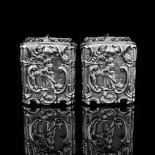Load image into Gallery viewer, Antique Georgian Solid Sterling Silver Tea Caddy/Canister Pair with Chinoiserie Design - Tomas Heming 1752 - Artisan Antiques
