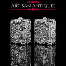 Load image into Gallery viewer, Antique Georgian Solid Sterling Silver Tea Caddy/Canister Pair with Chinoiserie Design - Tomas Heming 1752 - Artisan Antiques
