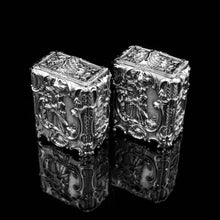 Load image into Gallery viewer, Antique Georgian Solid Sterling Silver Tea Caddy/Canister Pair with Chinoiserie Design - Tomas Heming 1752 - Artisan Antiques
