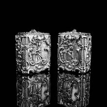 Load image into Gallery viewer, Antique Georgian Solid Sterling Silver Tea Caddy/Canister Pair with Chinoiserie Design - Tomas Heming 1752 - Artisan Antiques
