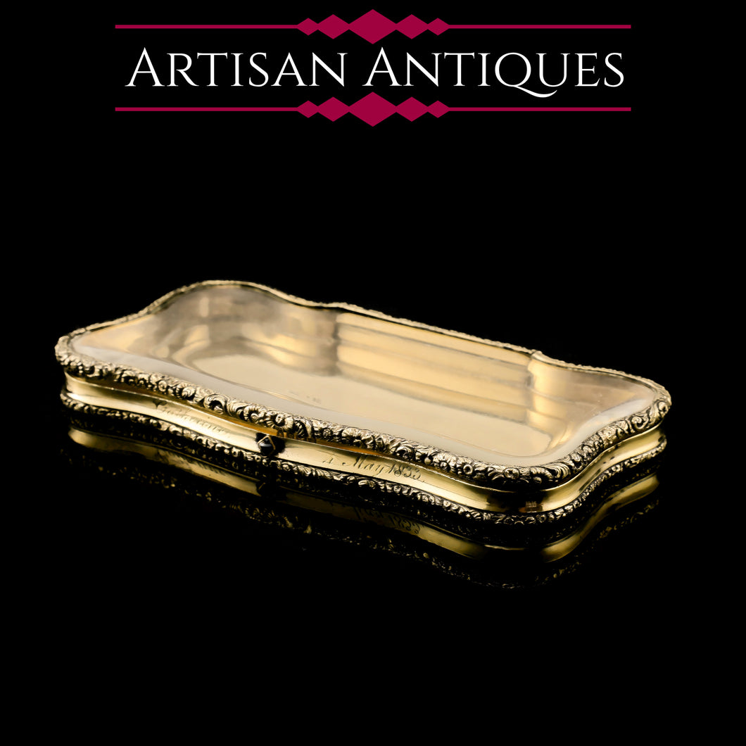 A Rare Georgian Solid Silver Gilt Snuff Box with Rock Crystal - Charles Rawlings & William Summers, 1833