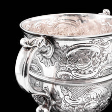 Load image into Gallery viewer, Antique Georgian Irish Solid Silver Large (1kg+) Two Handled Cup/Wine Cooler with Beautiful Floral Chasing - Dublin 1726
