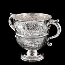 Load image into Gallery viewer, Antique Georgian Irish Solid Silver Large (1kg+) Two Handled Cup/Wine Cooler with Beautiful Floral Chasing - Dublin 1726
