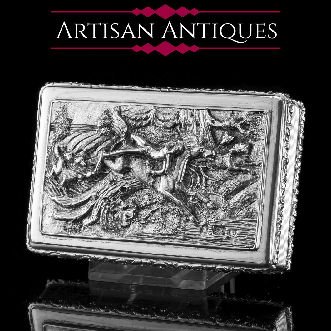 Rare Antique Georgian Solid Silver Mazeppa Snuff Box - Edward Smith 1836