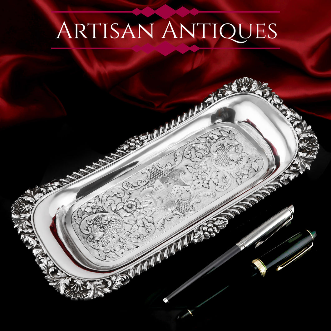 Antique Georgian Solid Silver Snuffer/Pen Tray with Decorative Floral Motifs - Barnard 1828