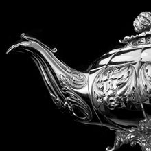 Load image into Gallery viewer, Antique Solid Silver Georgian Tea Set, &#39;Melon Shaped&#39; with Floral Chasing - Robert Hennell 1826

