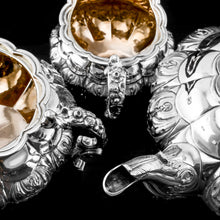 Load image into Gallery viewer, Antique Solid Silver Georgian Tea Set, &#39;Melon Shaped&#39; with Floral Chasing - Robert Hennell 1826

