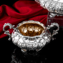 Load image into Gallery viewer, Antique Solid Silver Georgian Tea Set, &#39;Melon Shaped&#39; with Floral Chasing - Robert Hennell 1826
