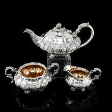 Load image into Gallery viewer, Antique Solid Silver Georgian Tea Set, &#39;Melon Shaped&#39; with Floral Chasing - Robert Hennell 1826
