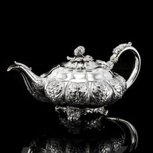 Load image into Gallery viewer, Antique Solid Silver Georgian Tea Set, &#39;Melon Shaped&#39; with Floral Chasing - Robert Hennell 1826
