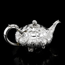 Load image into Gallery viewer, Antique Solid Silver Georgian Tea Set, &#39;Melon Shaped&#39; with Floral Chasing - Robert Hennell 1826

