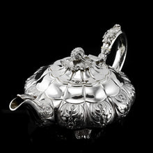 Load image into Gallery viewer, Antique Solid Silver Georgian Tea Set, &#39;Melon Shaped&#39; with Floral Chasing - Robert Hennell 1826
