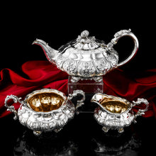 Load image into Gallery viewer, Antique Solid Silver Georgian Tea Set, &#39;Melon Shaped&#39; with Floral Chasing - Robert Hennell 1826
