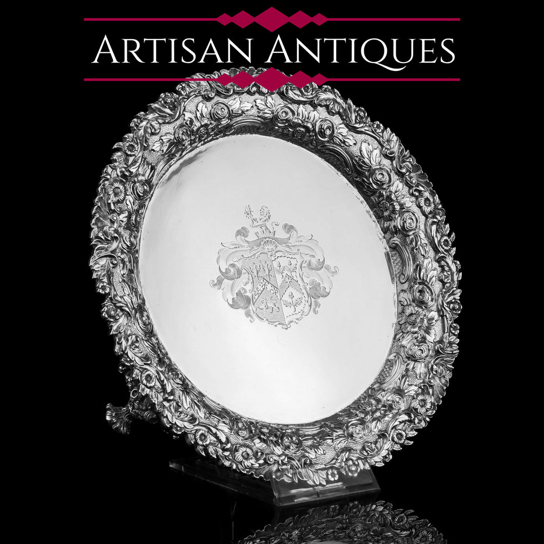 A Stunning English Georgian Solid Silver Salver Tray with Rococo Decoration - William Eaton 1818