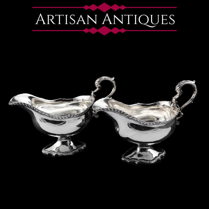 A Pair of Georgian Solid Silver Pedestal Sauce Boats - William Collins 1774 - Artisan Antiques