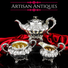 Load image into Gallery viewer, A Magnificent Georgian Solid Silver Tea Set / Service 3 Piece Set - Barnard 1835

