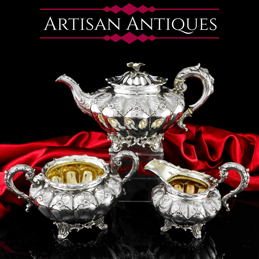 A Magnificent Georgian Solid Silver Tea Set / Service 3 Piece Set - Barnard 1835