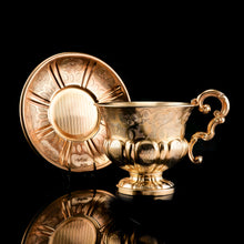 Load image into Gallery viewer, Antique Solid Silver Gilt Cup &amp; Saucer with Fine Engravings - c.1880
