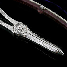 Load image into Gallery viewer, Antique Victorian Solid Silver Grape Scissors with Fine Engravings - John Gilbert 1865
