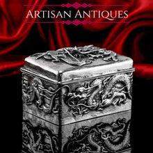 Load image into Gallery viewer, Antique Japanese Solid Silver Box with Embossed Dragons - Meiji Period c.1900
