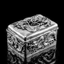 Load image into Gallery viewer, Antique Japanese Solid Silver Box with Embossed Dragons - Meiji Period c.1900
