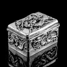 Load image into Gallery viewer, Antique Japanese Solid Silver Box with Embossed Dragons - Meiji Period c.1900
