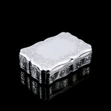 Load image into Gallery viewer, A Large Antique Victorian Solid Sterling Silver Table Snuff Box with Intricate Engravings - Edward Smith 1853
