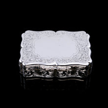 Load image into Gallery viewer, A Large Antique Victorian Solid Sterling Silver Table Snuff Box with Intricate Engravings - Edward Smith 1853
