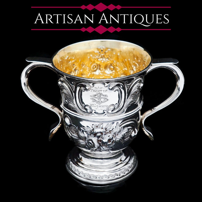 Georgian Solid Silver Loving Cup / Two Handled Cup - London 1748 - Artisan Antiques