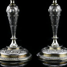 Load image into Gallery viewer, Magnificent Pair of Antique Solid Silver Parcel Gilt Candlesticks - c.1890s
