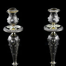 Load image into Gallery viewer, Magnificent Pair of Antique Solid Silver Parcel Gilt Candlesticks - c.1890s
