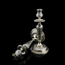 Load image into Gallery viewer, Magnificent Pair of Antique Solid Silver Parcel Gilt Candlesticks - c.1890s

