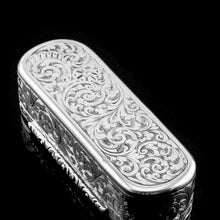 Load image into Gallery viewer, Antique Solid Silver Oval Snuff Box, Beautifully Hand Engraved - William Simpson 1840

