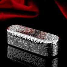 Load image into Gallery viewer, Antique Solid Silver Oval Snuff Box, Beautifully Hand Engraved - William Simpson 1840
