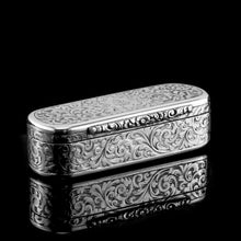 Load image into Gallery viewer, Antique Solid Silver Oval Snuff Box, Beautifully Hand Engraved - William Simpson 1840

