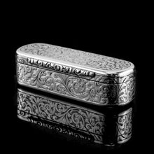Load image into Gallery viewer, Antique Solid Silver Oval Snuff Box, Beautifully Hand Engraved - William Simpson 1840
