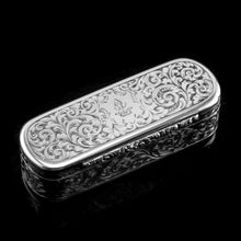 Load image into Gallery viewer, Antique Solid Silver Oval Snuff Box, Beautifully Hand Engraved - William Simpson 1840
