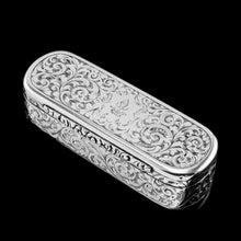 Load image into Gallery viewer, Antique Solid Silver Oval Snuff Box, Beautifully Hand Engraved - William Simpson 1840
